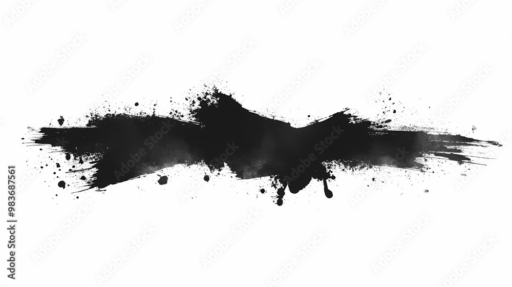 Abstract black ink splash, brush strokes, and grunge stains isolated on a white background, evoking japanese calligraphy style. Ink Wash. Illustration Abstract black ink splash, brush strokes, and grunge stains isolated on a white background, evoking japanese calligraphy style. Ink Wash. Illustration