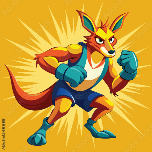 Kangaroo Boxing isolated on dynamic and vibrant vector illustration