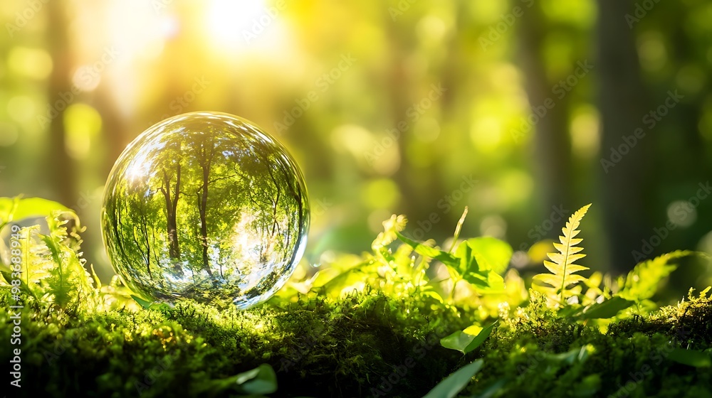 Crystal Globe Reflecting Lush Green Forest – A Symbol of Sustainability and Environmental Conservation Crystal Globe Reflecting Lush Green Forest – A Symbol of Sustainability and Environmental Conservation