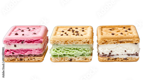 Collection of ice cream sandwiches, chocolate chip cookie isolate on transparent background