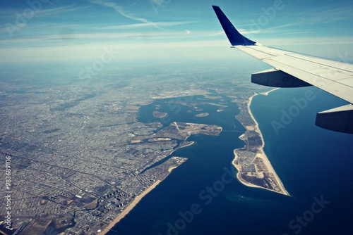 Photography Aerial view of new york city from airplane window