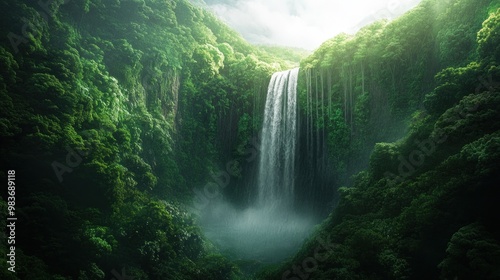 Tranquil Waterfall Amidst Lush Greenery