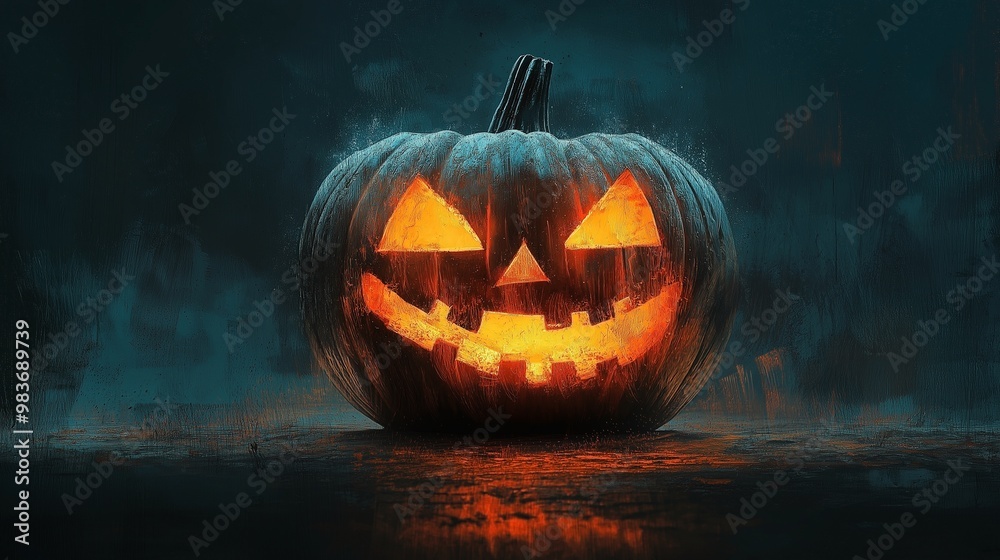 Naklejka premium Background with jack-o-lantern at night, AI-generative