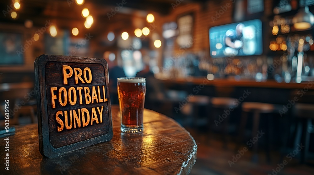Sign that reads “PRO FOOTBALL SUNDAY” - bar - pub - game day - televisions throughout the bar - team - watch party Sign that reads “PRO FOOTBALL SUNDAY” - bar - pub - game day - televisions throughout the bar - team - watch party