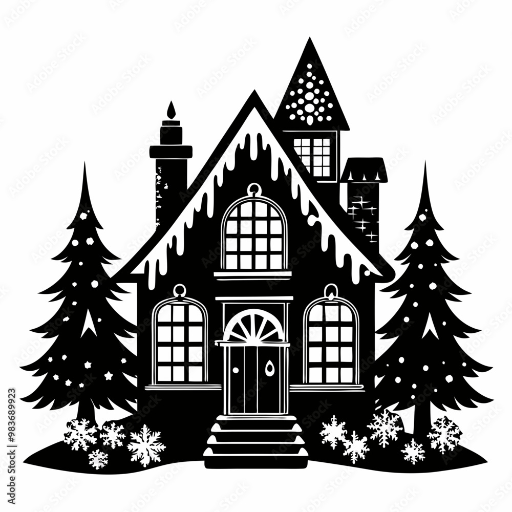 Black Christmas House Black Vector silhouette Black Christmas House Black Vector silhouette