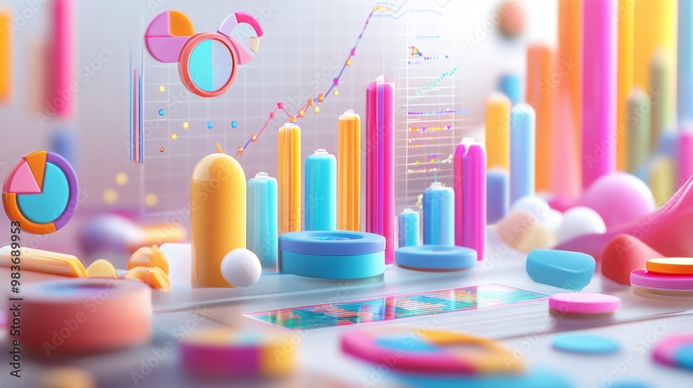 Colorful abstract digital graph and chart representing data analysis, business statistics, and financial information in a futuristic style. Colorful abstract digital graph and chart representing data analysis, business statistics, and financial information in a futuristic style.