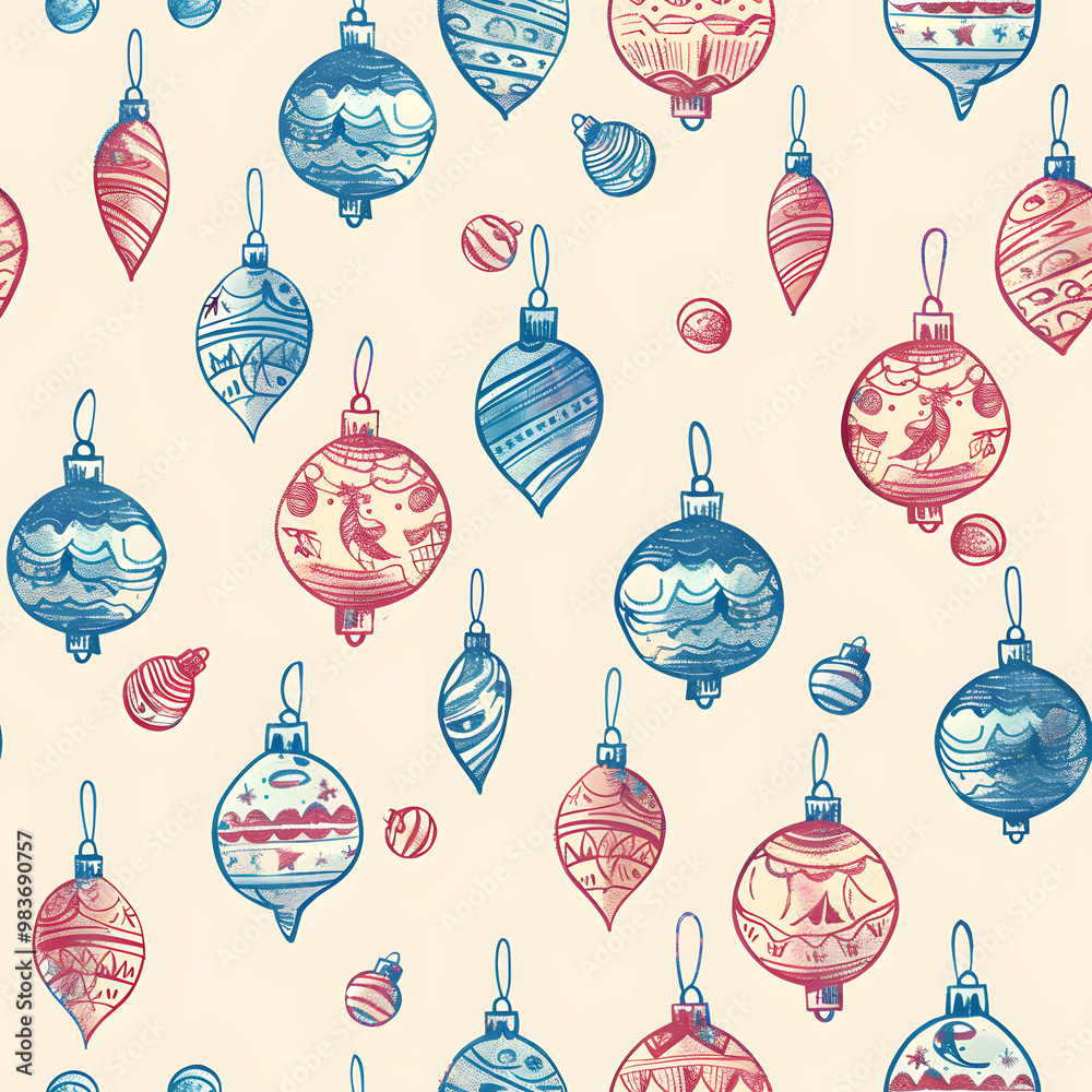 New Year's and Christmas festival seamless pattern in a 2D doodle illustrator style on pastel color backgrounds for graphic advertising. New Year's and Christmas festival seamless pattern in a 2D doodle illustrator style on pastel color backgrounds for graphic advertising.