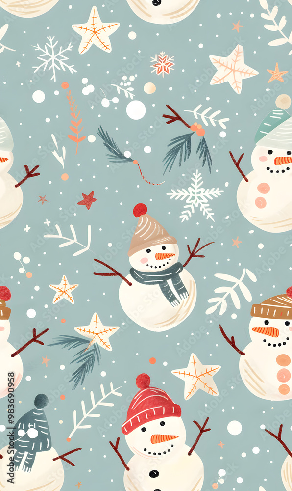 New Year's and Christmas festival seamless pattern in a 2D doodle illustrator style on pastel color backgrounds for graphic advertising. New Year's and Christmas festival seamless pattern in a 2D doodle illustrator style on pastel color backgrounds for graphic advertising.
