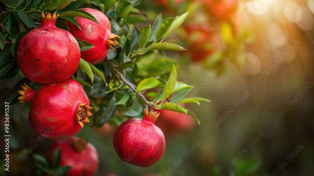 Ripe Pomegranates on a Branch Ripe Pomegranates on a Branch
