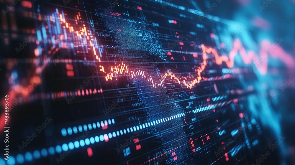 Digital Display with Red and Blue Data and Graphs Digital Display with Red and Blue Data and Graphs