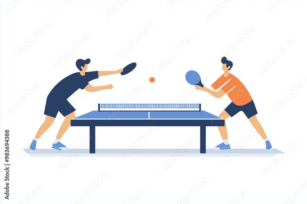 Fototapeta premium Two men playing table tennis intense match illustration