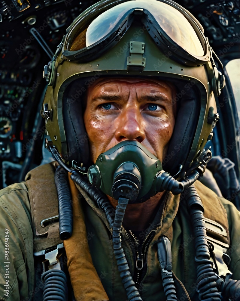 Close Up Portrait of a Pilot in a Cockpit Close Up Portrait of a Pilot in a Cockpit