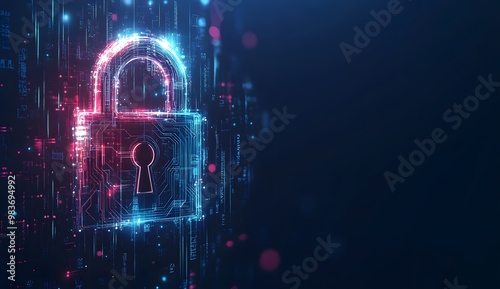 Wallpaper Mural A digital illustration of an illuminated lock symbol with circuit patterns, Torontodigital.ca