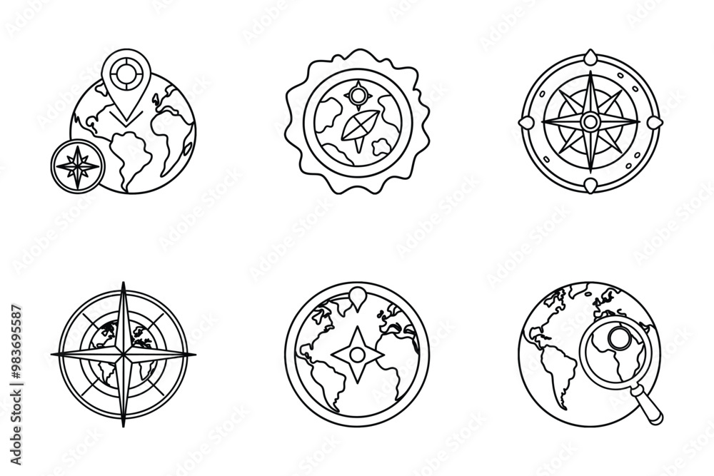 Explore icon bundle set in silhouette style vector Explore icon bundle set in silhouette style vector