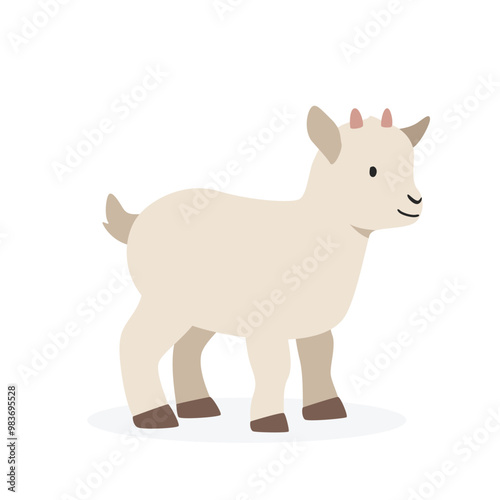 Baby goat goatling simple vector illustration. Goatling cartoon clipart animal in flat style. Farm animals concept, rural farming. Livestock animal baby goat vector design isolated on white background