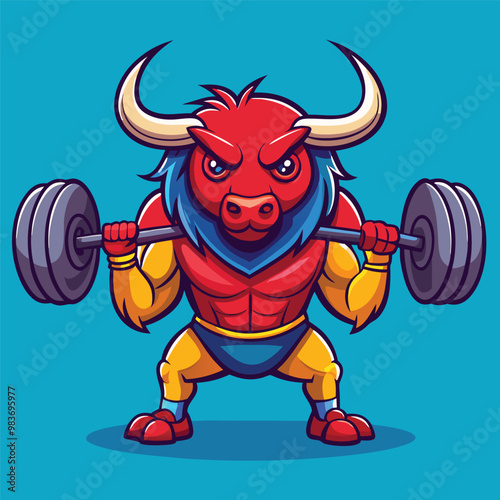 Weightlifting Bull isolated on dynamic and vibrant vector illustration