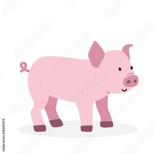 Baby pig piglet vector illustration. Cute pink piglet cartoon clipart, animal in flat style. Farm animals concept, rural farming. Livestock animal baby pig vector design isolated on white background