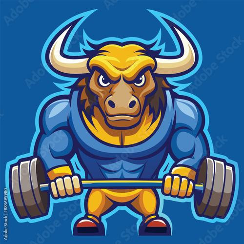 Weightlifting Bull isolated on dynamic and vibrant vector illustration