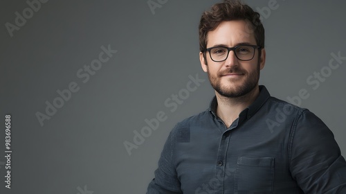 Portrait of a Man Wearing Glasses and a Blue Shirt