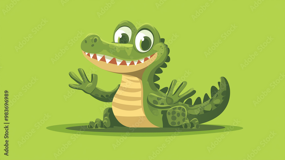 Happy green crocodile waving and smiling Happy green crocodile waving and smiling