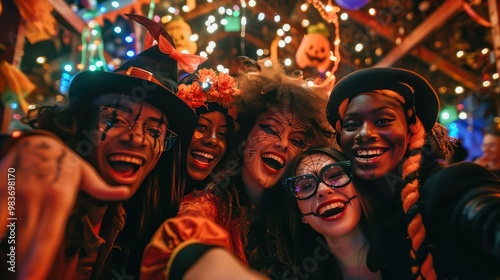 Vibrant Halloween Celebration with Friends in Costumes