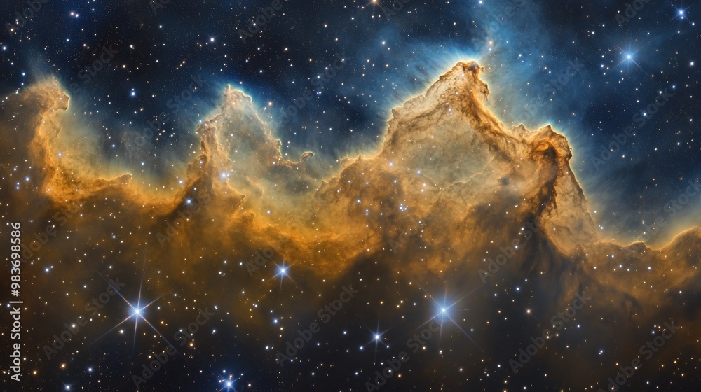 Fototapeta premium A distant cosmic nebula surrounded by faint stars and planetary dust