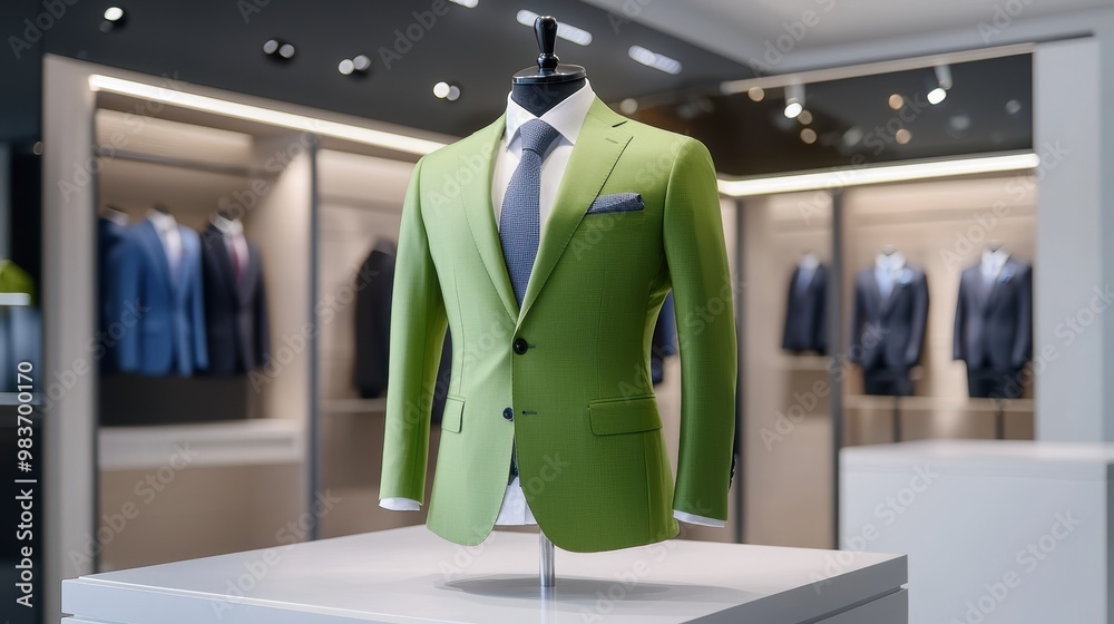 Green Suit in a Modern Clothing Store Green Suit in a Modern Clothing Store