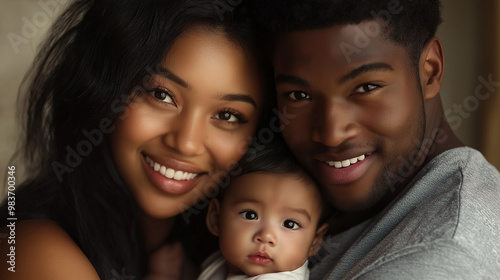 Happy family smiling and posing for picture together