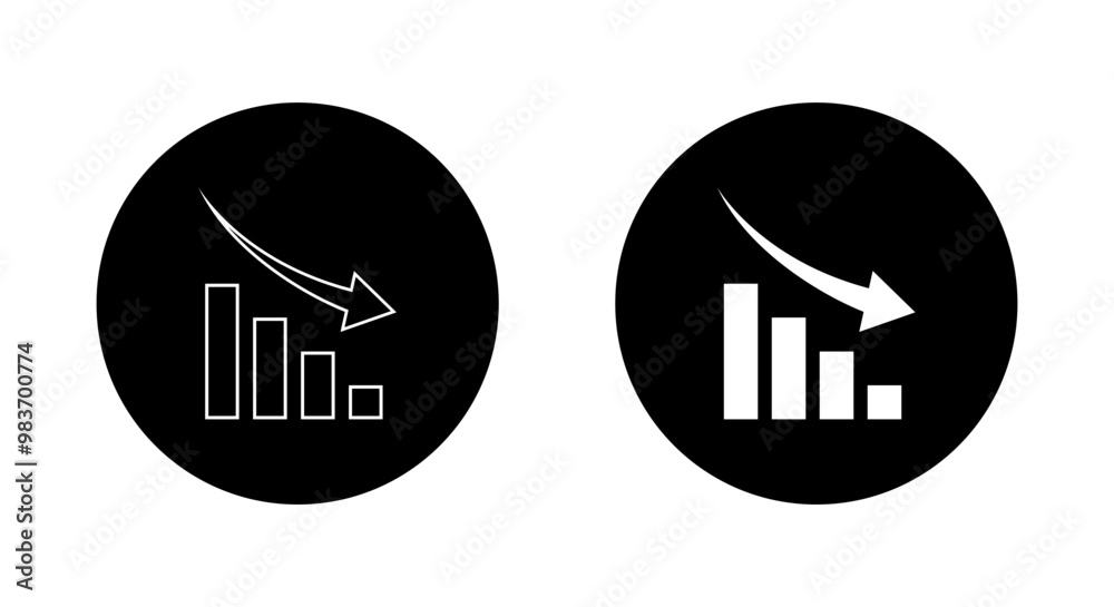 Decrease bar graph icon on black circle. Market crash concept Decrease bar graph icon on black circle. Market crash concept