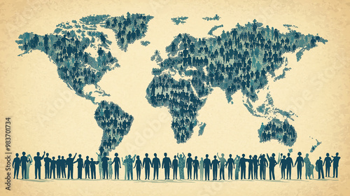 Fototapeta Naklejka Na Ścianę i Meble -  World population day with crowd of people forming a world map