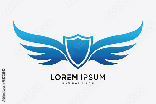 Wings symbol logo template design with shield icon and creative concept