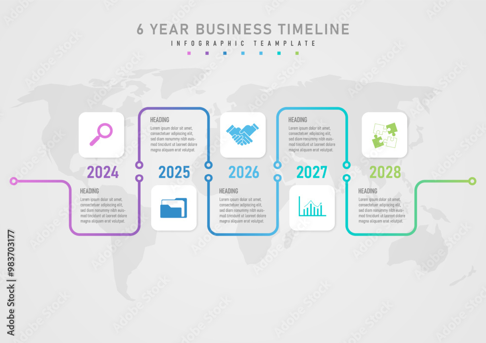5 year business planning timeline infographic Gradient curves and ...