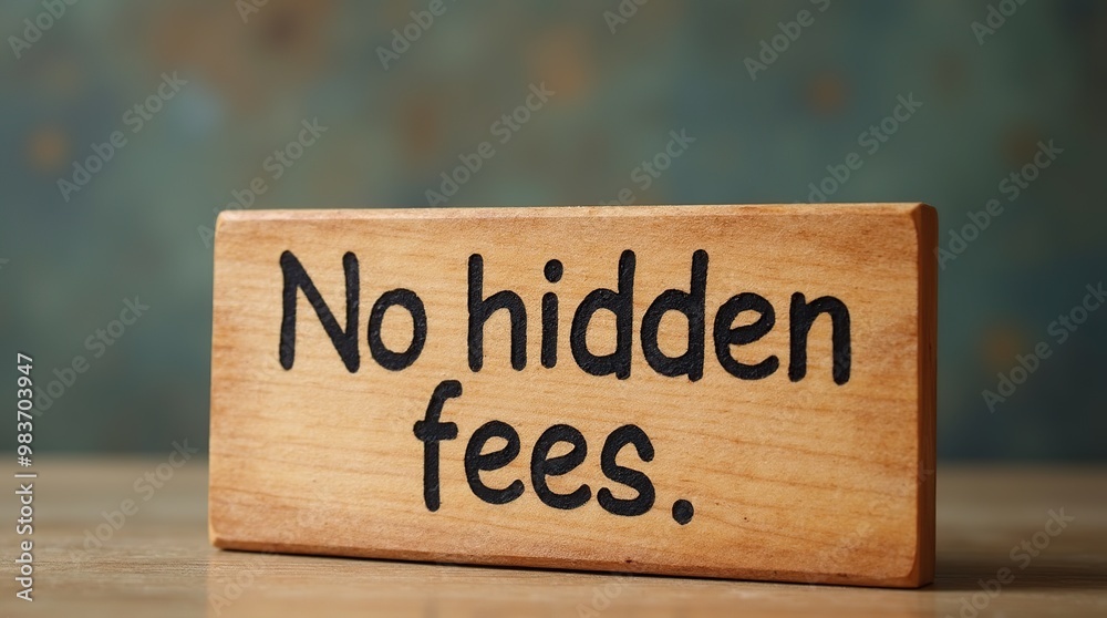 Wooden block with no hidden fees message in bold text Wooden block with no hidden fees message in bold text