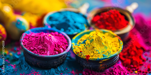 Colorful Indian Holi Powder in Bowls