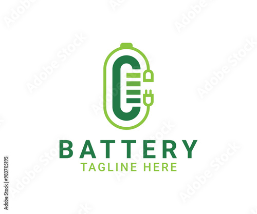 Battery charger logo icon vector template design with plug, cable and battery concept. Portable battery electric fast charger company logo.