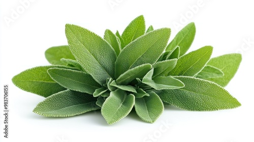 Fresh green sage leaves arranged artistically. photo