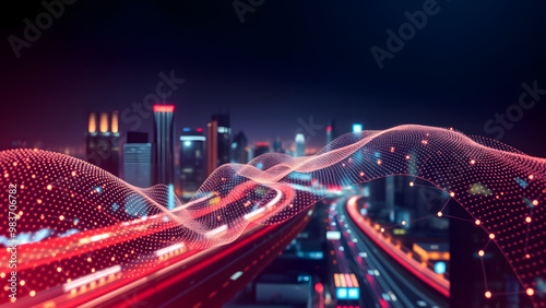 Smart city and abstract dot point connect with gradient line and aesthetic Intricate wave line design , big data connection technology concept. vector