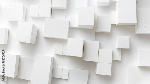 Abstract arrangement of white cubes on a light background in a modern design setting