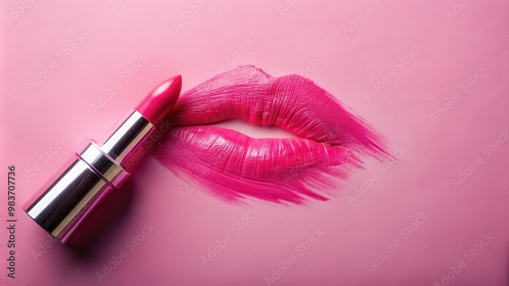Obraz premium Pink lipstick smudge on a pink background, makeup product texture, cosmetics, beauty, vibrant, fashion, elegant, feminine
