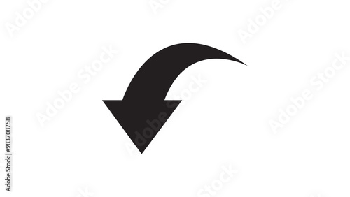 Free Download This black curved arrow pointing downwards signifies an action like undo, download, or return, isolated on a perfect white studio background. - GFXLoad