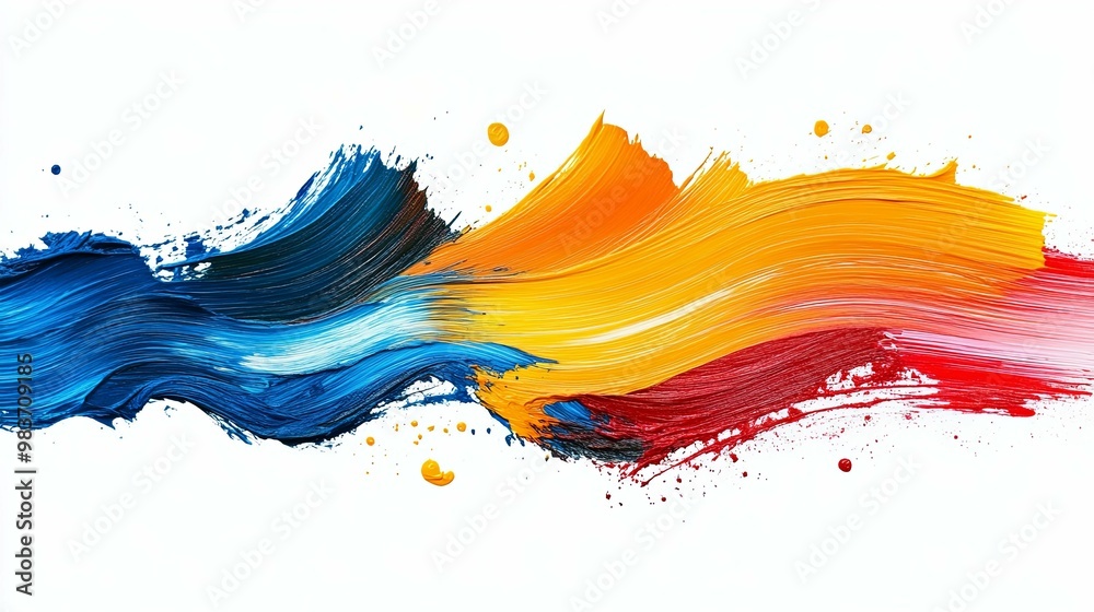 Abstract Swirling Blue, Orange, and Red Paint Strokes on White Background Abstract Swirling Blue, Orange, and Red Paint Strokes on White Background