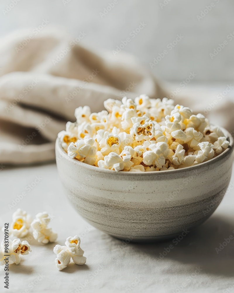 A bowl of fluffy popcorn sits on a surface, perfect for snacking or movie nights. A bowl of fluffy popcorn sits on a surface, perfect for snacking or movie nights.