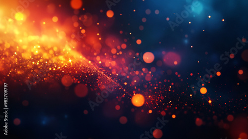 Vibrant abstract background featuring cosmic sparkles in shades of orange and blue creating depth