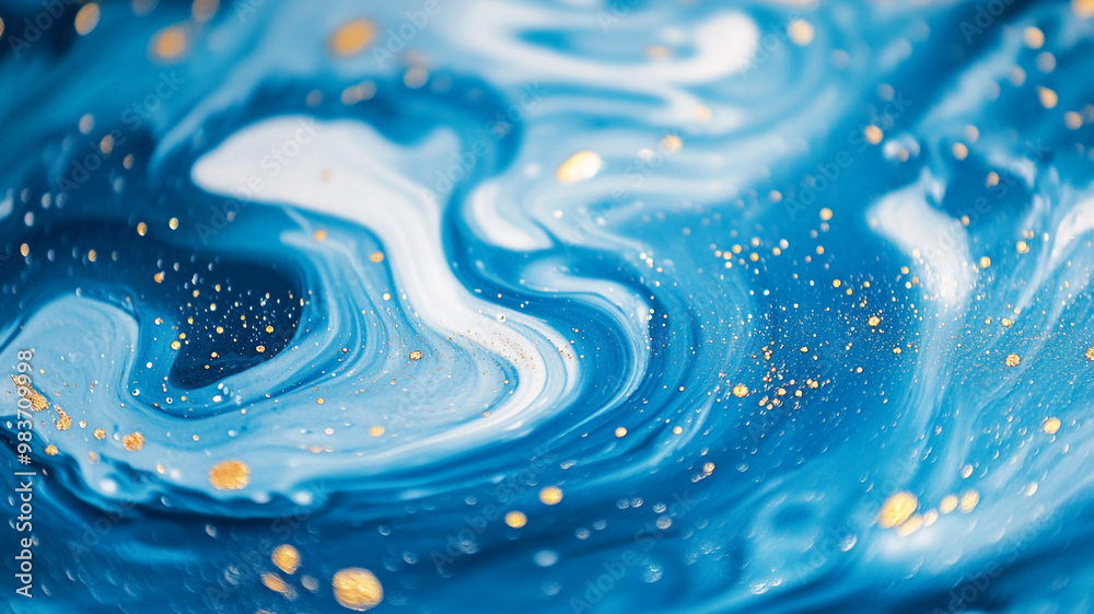 Vibrant blue and gold abstract swirl pattern created with fluid art techniques on canvas Vibrant blue and gold abstract swirl pattern created with fluid art techniques on canvas