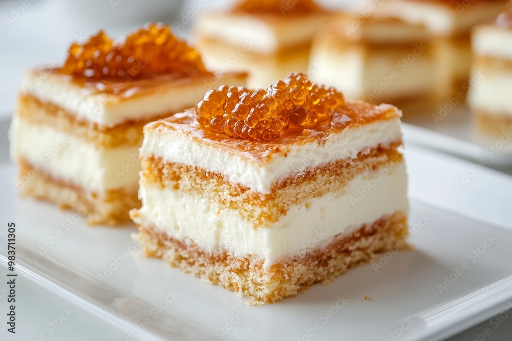 A close-up of a traditional German Bienenstich cake, a layered dessert with a crispy topping and a sweet, creamy filling. The cake is perfect for any special occasion. A close-up of a traditional German Bienenstich cake, a layered dessert with a crispy topping and a sweet, creamy filling. The cake is perfect for any special occasion.