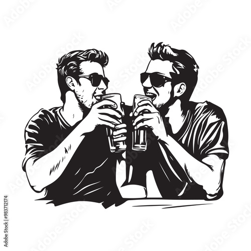 Friends Forever Two Friends Drinking Beer Stock image vector