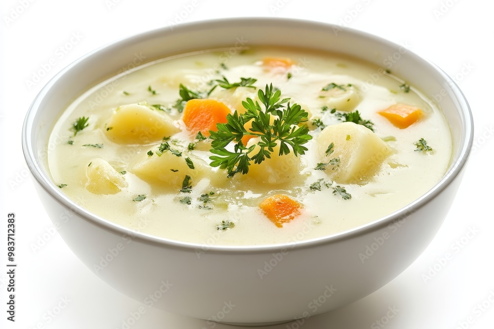 A creamy potato soup with parsley garnish, perfect for a light lunch or a comforting dinner. Made with fresh ingredients and ready to enjoy. A creamy potato soup with parsley garnish, perfect for a light lunch or a comforting dinner. Made with fresh ingredients and ready to enjoy.