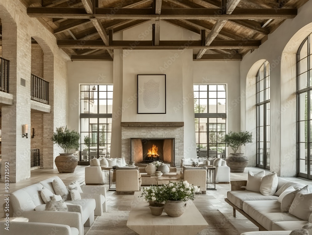 Fototapeta premium 洗練されたブティックホテルの広々としたロビー | Spacious and Sophisticated Lobby of a Boutique Hotel