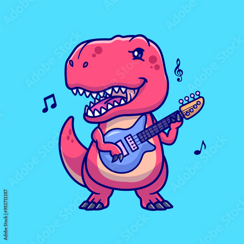 Cute Dino T-Rex Playing Guitar Music Cartoon Vector Icon 
Illustration. Animal Music Icon Concept Isolated Premium
Vector. FlatCartoon Style photo