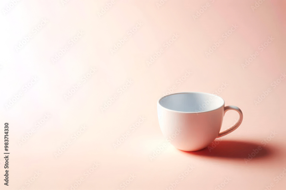 A simple white mug on a minimalist background. Space for text. A simple white mug on a minimalist background. Space for text.